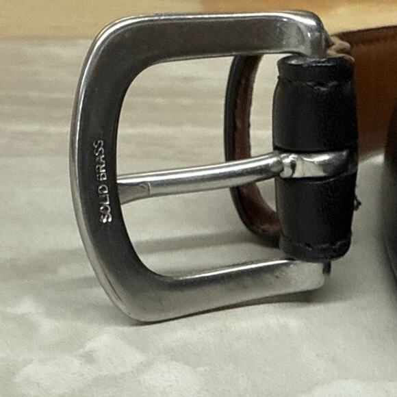 L. L. Bean Mens Black Leather Chino Belt Solid Brass Silver Tone Buckle Size 40 - Picture 2 of 7